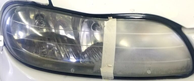 A dramatic before and after headlight restoration photo