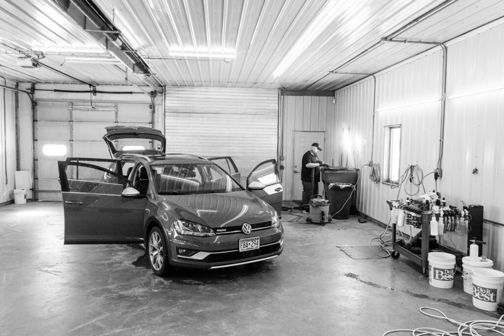 One car being worked on in the heated shop for Dirty Details.